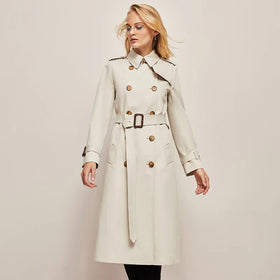 Fashionable Autumn Winter Elegant Ladies New Design Long Sleeves Fitting Mid-Length Double Breasted Trench Coat