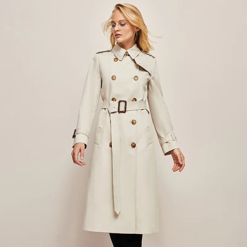 Fashionable Autumn Winter Elegant Ladies New Design Long Sleeves Fitting Mid-Length Double Breasted Trench Coat