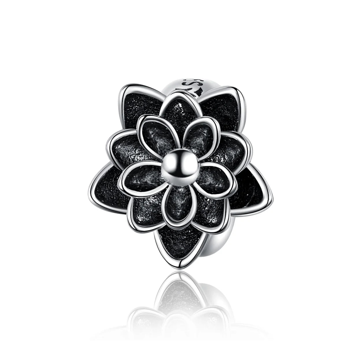 Factory Wholesale Classic Lotus Flower Beads 925 Sterling Silver Black Enamel Fit DIY Bracelet Silicon Charm Jewelry SCC1196