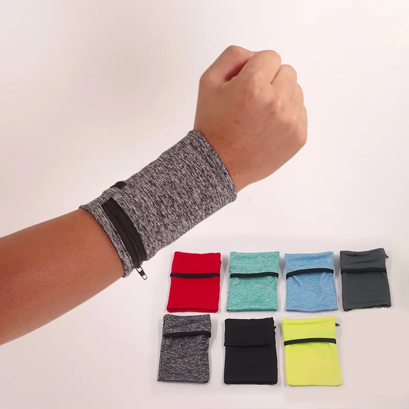 Portable Outdoor Sport Running Wrist Pouch Embroidery Logo Wrist Sweat Bands Lightweight Zipper Wallet Wristband