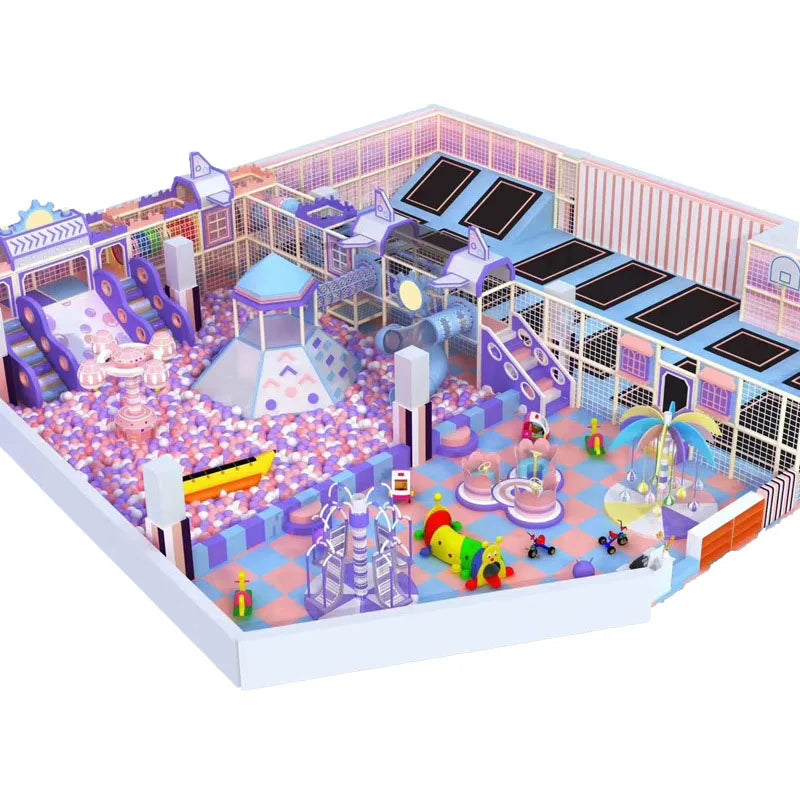 Children's Macarons Light Green Soft Play Sets Indoor CE Certified PVC Galvanized Steel 50 Capacity Parent-child Amusement Parks