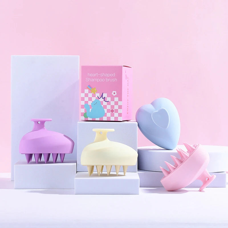 Customize Logo Wet and Dry Dual Use Heart Shape Hair Scalp Massager Soft Silicone Shampoo Brush Scalp Scrubber