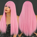 Pink Wig with Dark Roots Heat Resistant Highlight Pink Parbie  Long Straight Synthetic Wig Natural Looking Cospaly Premium Hair