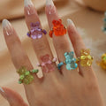 Cute Gummy Bear Rings Colorful Seed Bead Bear Charm Beaded Stretch Ring Friendship Jewelry Gifts for Women Girls Set of 6pcs