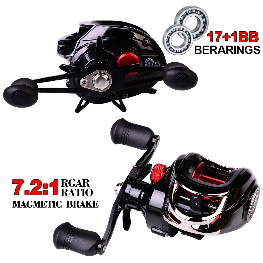 Hot Sale 7.2:1 Magnetic Brake Bait Caster Reels 10KG Max Drag Bait Casting Reels 17+1BB Surf Fishing Wheel Carrete De Pesca