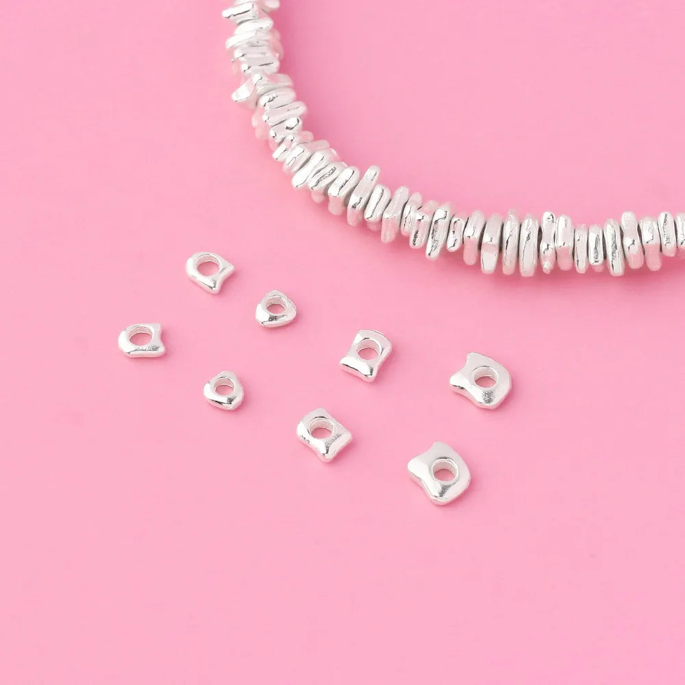 Minimalism 925 Sterling Silver Polished Mini Irregularity Flat Plain Spacer Beads for Bracelet Necklace Making