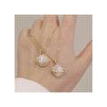 GT Zircon Planet Cat Eye Opal Pendant with 18K Gold Chain Link Chain Stainless Steel Earth Necklace for Anniversaries