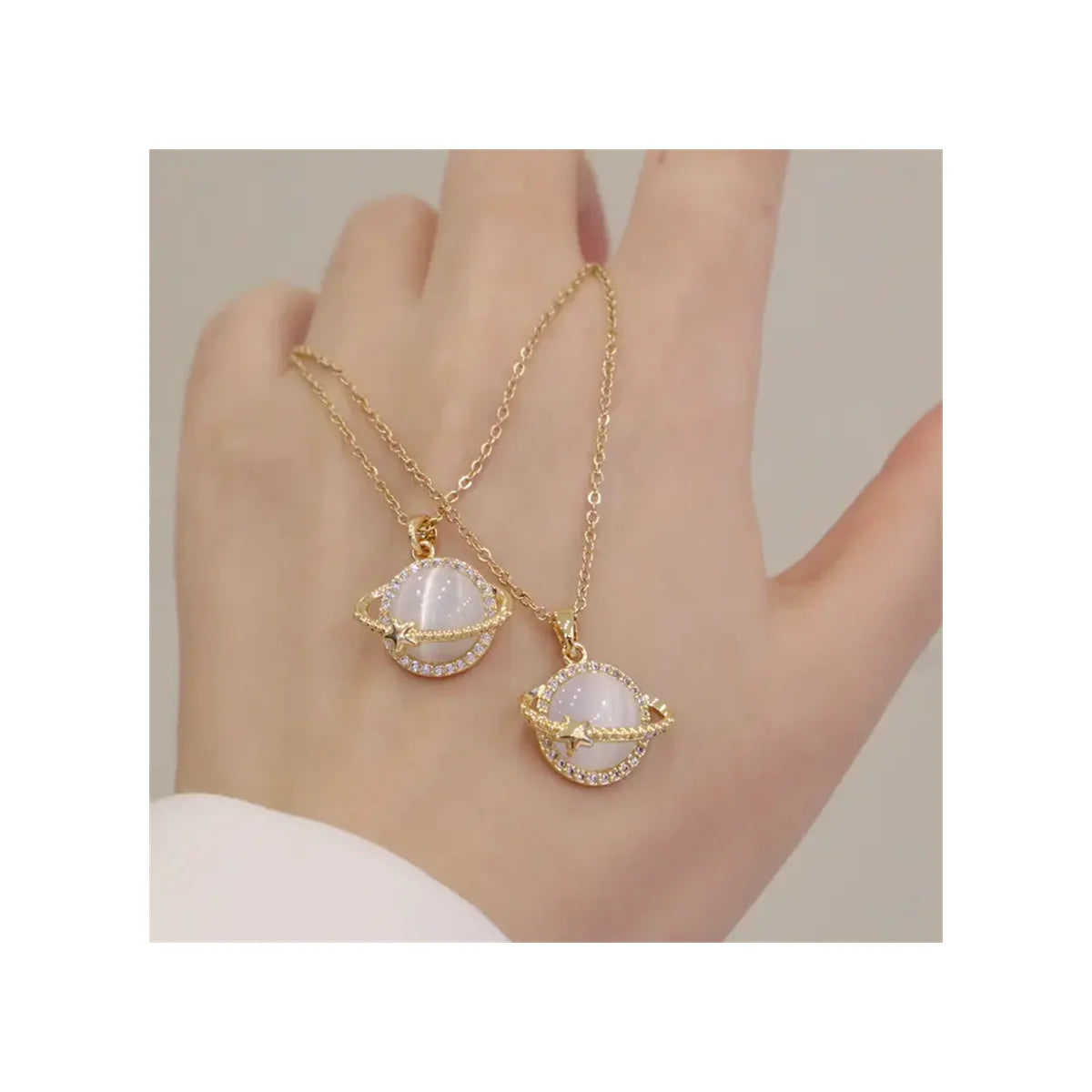 GT Zircon Planet Cat Eye Opal Pendant with 18K Gold Chain Link Chain Stainless Steel Earth Necklace for Anniversaries
