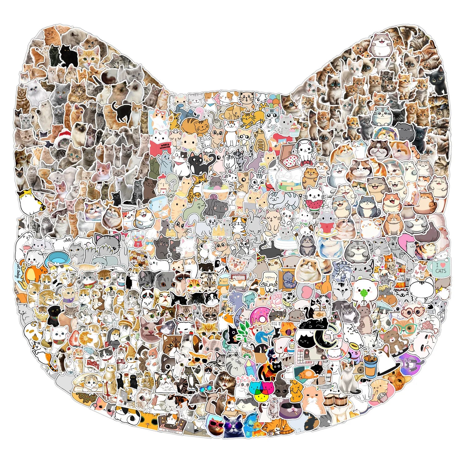 50 Sheets Cute Kitten Puppy Doodle Stickers Mobile Phone Computer Waterproof Cat Handbook Die Cut Stickers