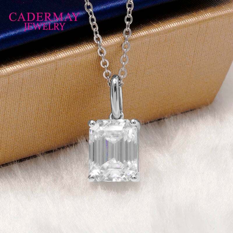 Cadermay D VVS1 Emerald Cut Moissanite  with 18inches Chain Trendy Style 3CT Silver925  Necklace Pendant