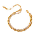 J&D Dainty Jewelry 18k Gold Plated Stainless Steel Double Layer Rhinestones Claw Chains Layered Bracelet for Girls