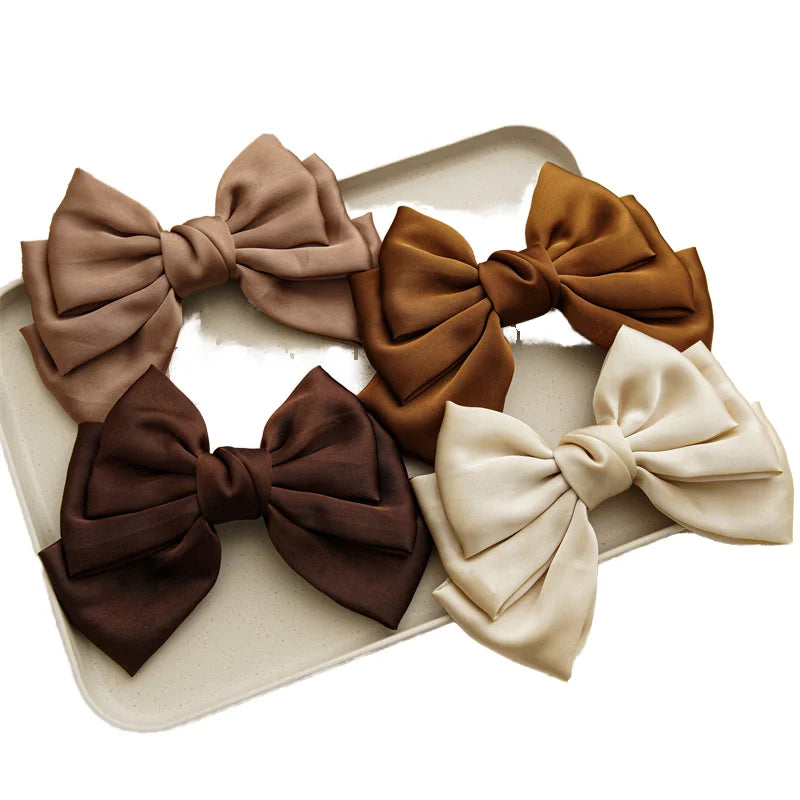 Wholesale Women's Fashionable European-American Style Silk Satin Fabric Big Bow Hairgrip Ribbon Butterfly Spring Party Hair clip
