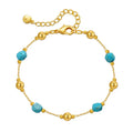 RisingMoon Bohemian Turquoise Stone Bracelet Real 18K Gold Plated Bracelets Gold Beads Charm Bracelet for Women Girls