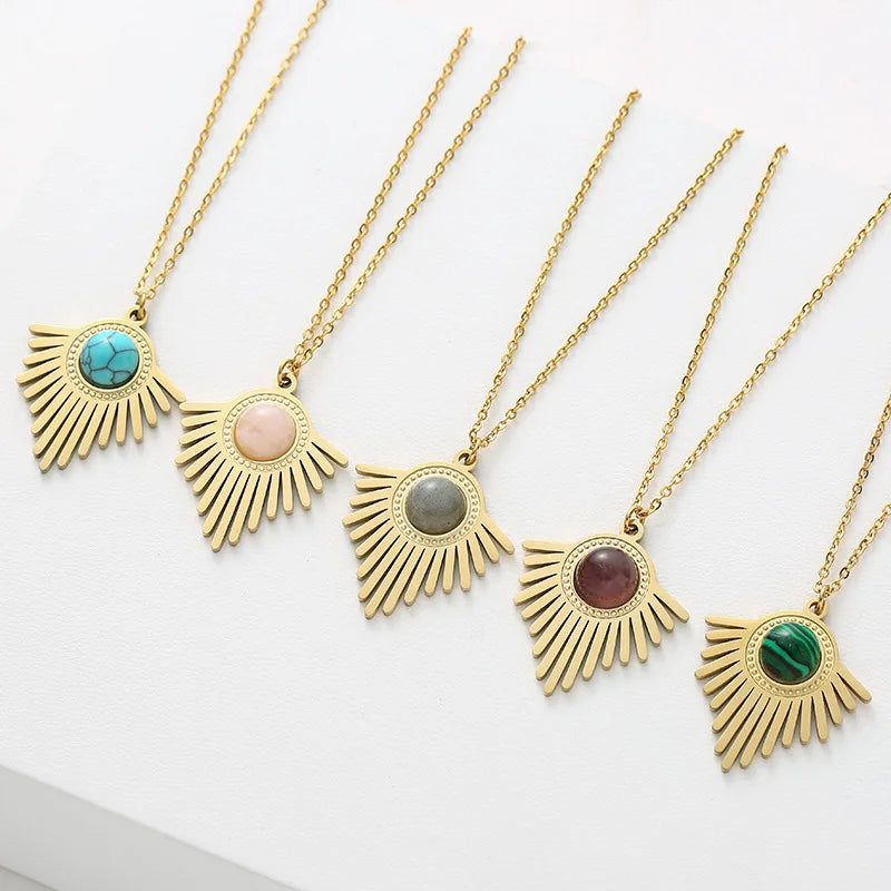 2023 Hottest Style Stainless Steel Triangle Inlaid Natural Stone Pendant Necklace Jewelry High Jewelry Trendy Must-Have Necklace