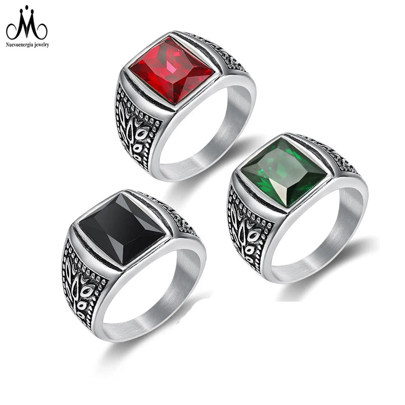 Factory Wholesale Custom Classic Vintage Men's Gemstone Rings Stainless Steel Jewelry Rings for Men