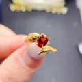 Hot Popular New Design Fancy 925 Sterling Silver Gold Plated Natural Garnet Filled Sanke Women's Wedding Rings Classic Oval Cut