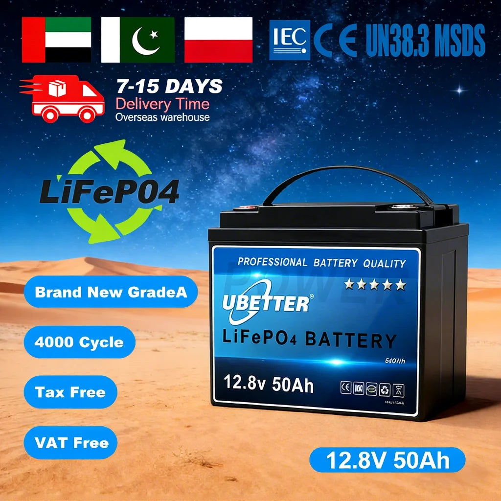 Eu Hot Selling Solid State LiFePO4 Battery 12.8v 50Ah Built-in BMS Protection 4000 Cycles Home Outdoor Camping Battery Pack