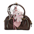 Luxury Bow Plush Teddy Bear Mini Leather Heart Animal Pendant Soft Braided Rope Keychain Accessory for Women's Bag Chic Keychain