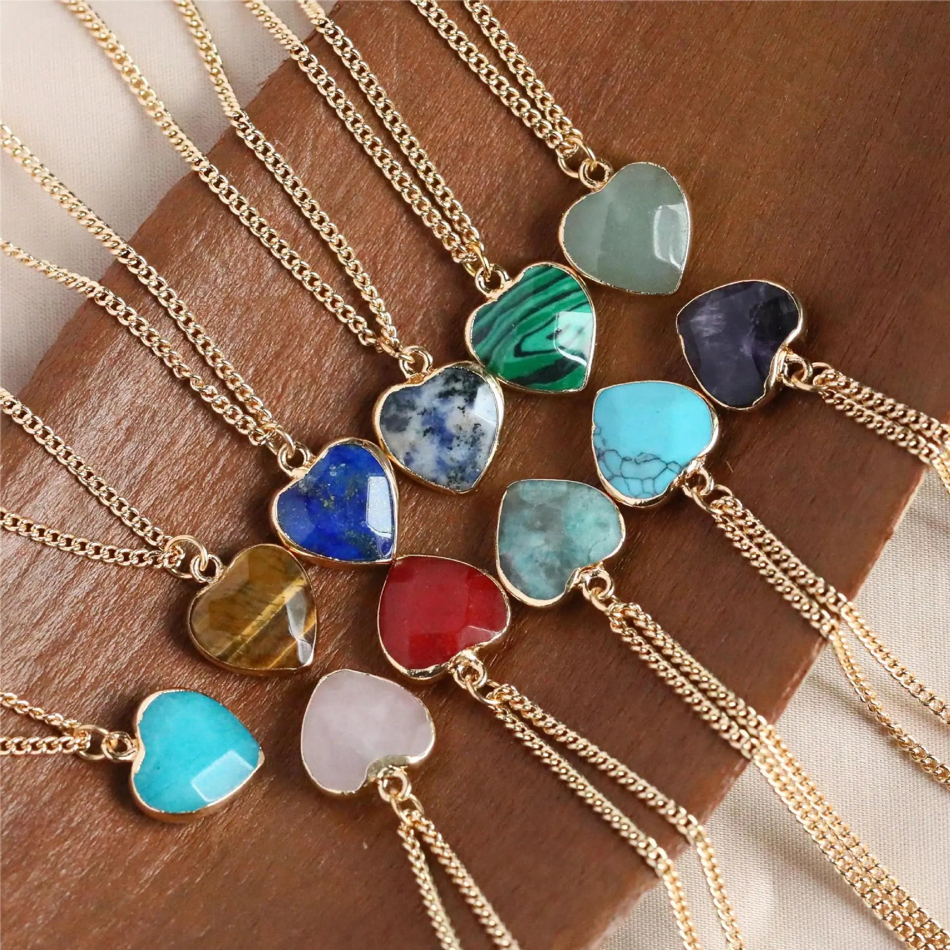 12-Month Birthstone Pendant Necklaces with Constellation Shape Natural Amazonite Green Aventurine Lapis Lazuli on Copper Chains