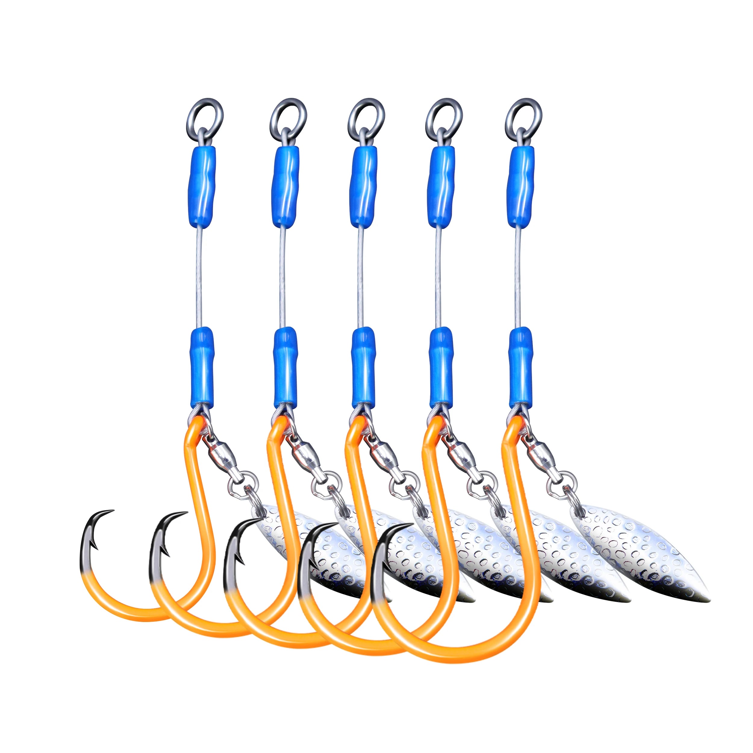 7 Strand Stainless Steel Wire Fluorescent Orange Circle Hook with Spinner Blades Fishing Jig Hook for Saltwater Fishing Gear