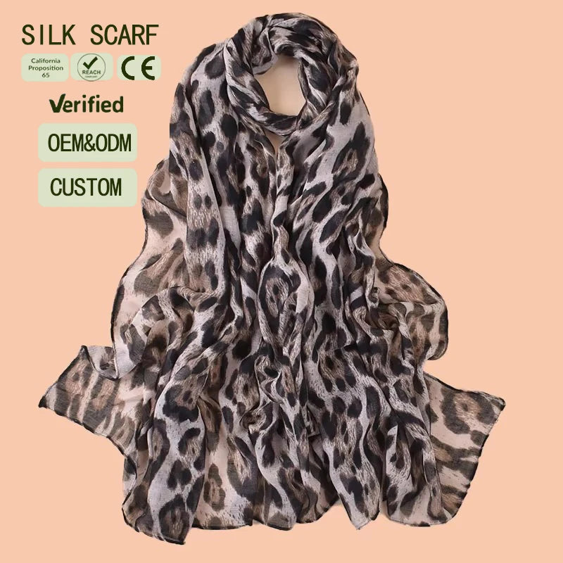 Custom Traditional Leopard Print Voile Soft Hand Muslim Hijab 90*180cm Islamic Lady Printed Jersey Long Scarf for Women