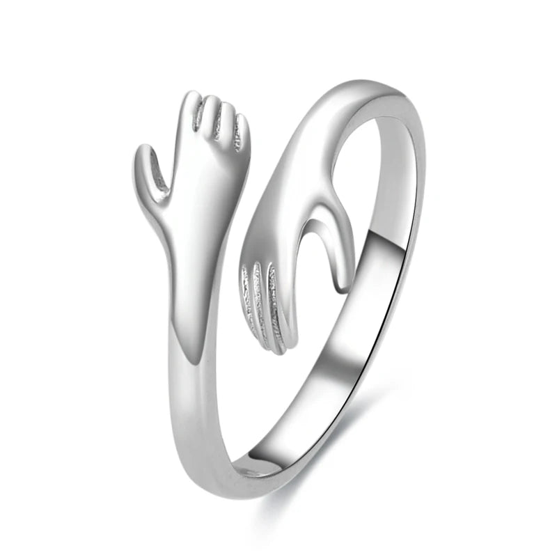 925 Sterling Silver Plain Silver Women Jewelry Adjustable Embrace Hug Rings