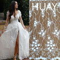 2022 White 3d Flower Mesh Embroidery Fabrics Sequence Wedding Dress Lace Fabric Wholesale HY2004