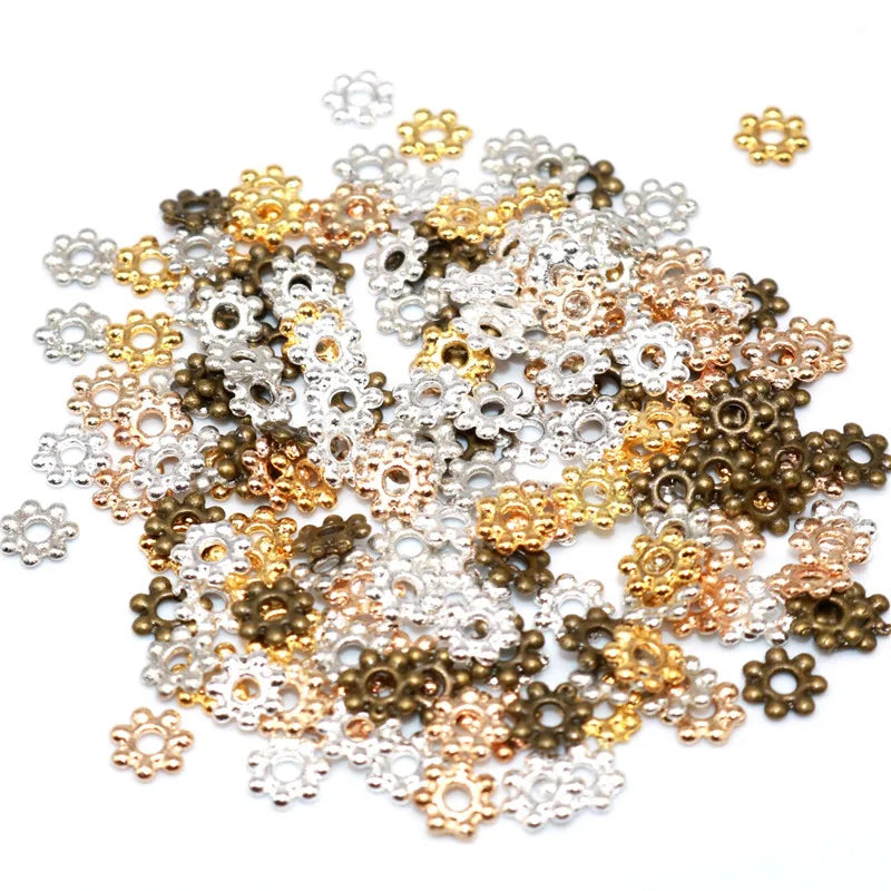 4mm 6mm Snowflake Flower Spacer Beads Round Metal Daisy Wheel Bead for Jewelry Making Accessories Charms DIY Handmade Findings