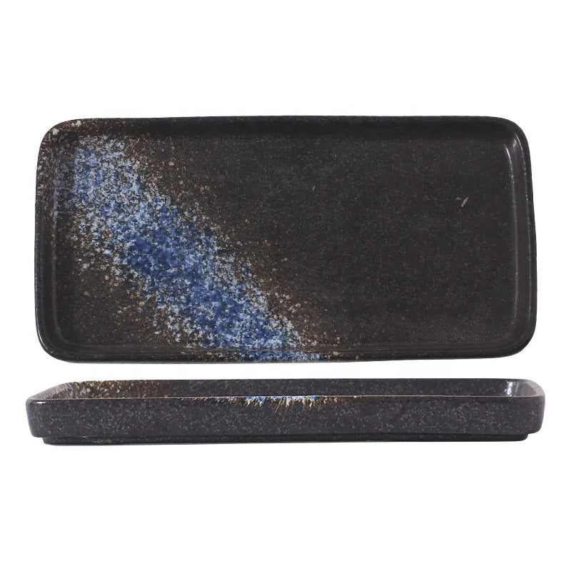 Japanese Ceramic Plate Flat Bottom Sushi Plates Restaurant Utensils Household Dishes Snacks Rectangular Cuisine Plates