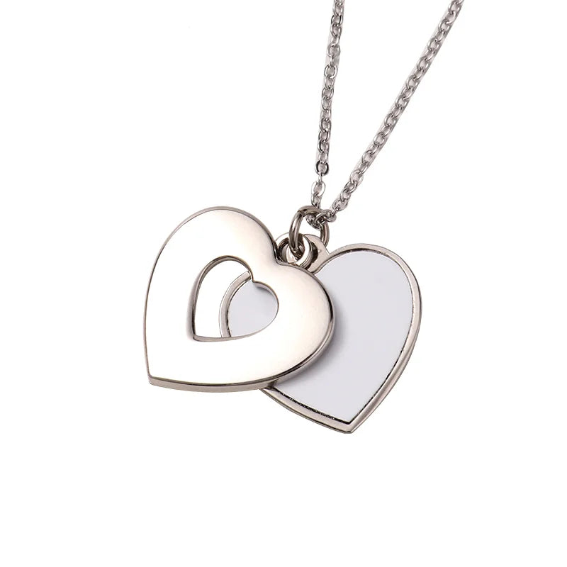 Qualisub Personalized Sublimation Necklace Valentine's Sublimation Heart Carved Sliding Locket Necklace for DIY Design