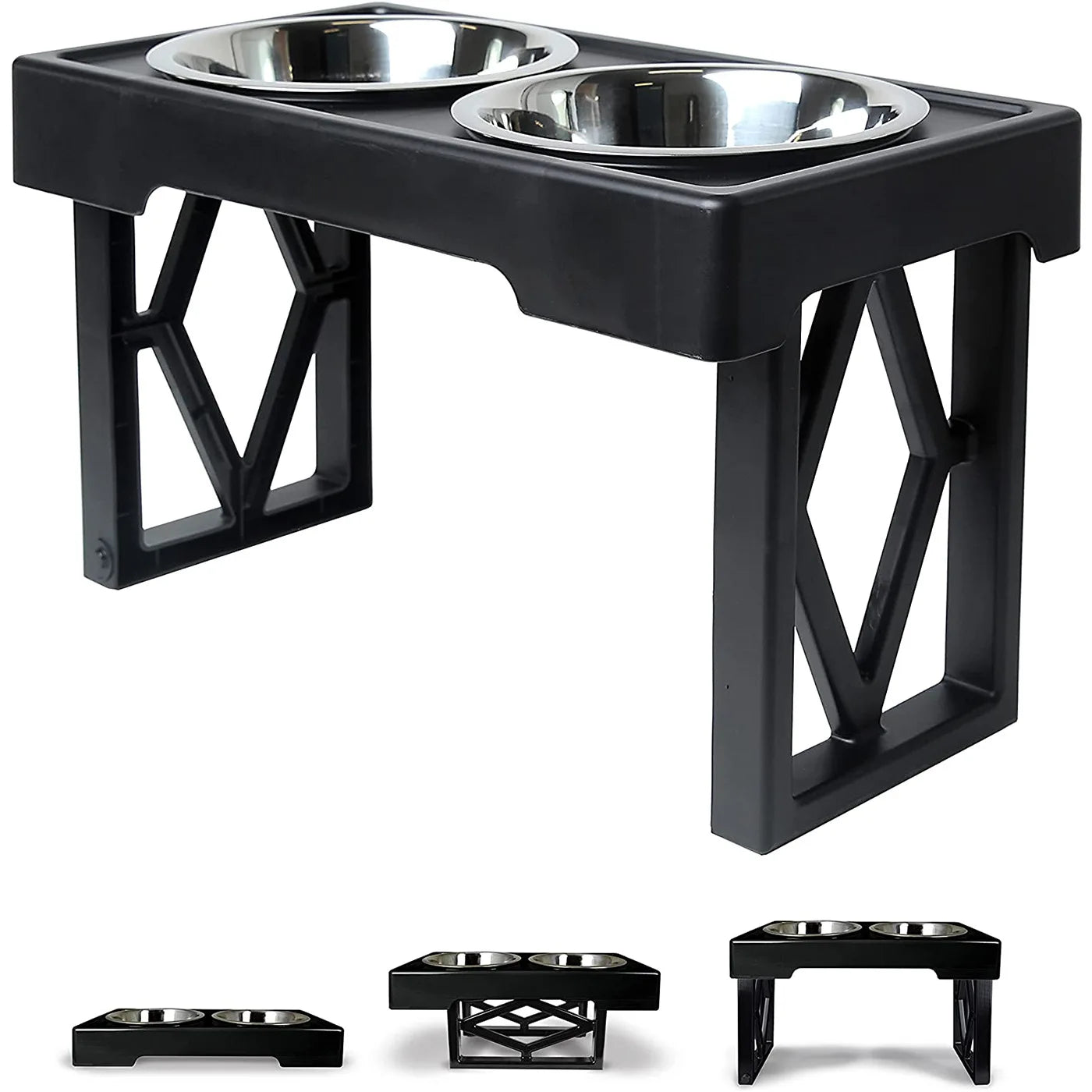 Kingtale Practical Double Dog Bowl Adjustable Height Non-Slip and No Spill for Small Animals Water Food Feed for Cats Pets