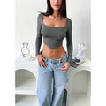 High Quality Sexy Crop Top Femme 2025 Custom Slim Fit Blank Long Sleeve Tops for Women Streetwear