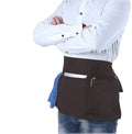 Polyester Cotton Breathable Durable Adjustable Black White Bistro Bartender Restaurant Waitress Waist Apron 3 Pockets