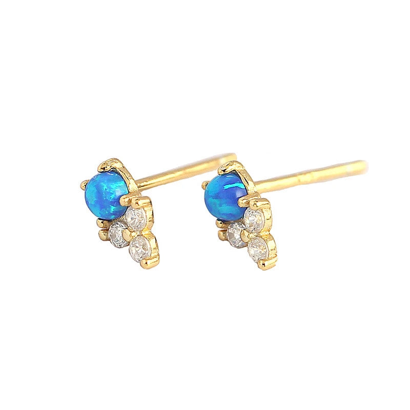 CANNER Ins Geometric Stone Inlaid Blue Opal Stacked S925 Silver Ear Stud Earrings Female