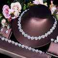 Silver Color Water Drop Cubic Zirconia 4pcs Ring Bracelet Earrings Necklace Luxury Jewelry Sets for Women Weeding CZ Accessories