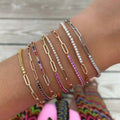 New Fashion Women's Brass Colorful Zircon Paper Clip Chain Rhinestone Tennis Bracelet Chic Charm Friendship Bangles