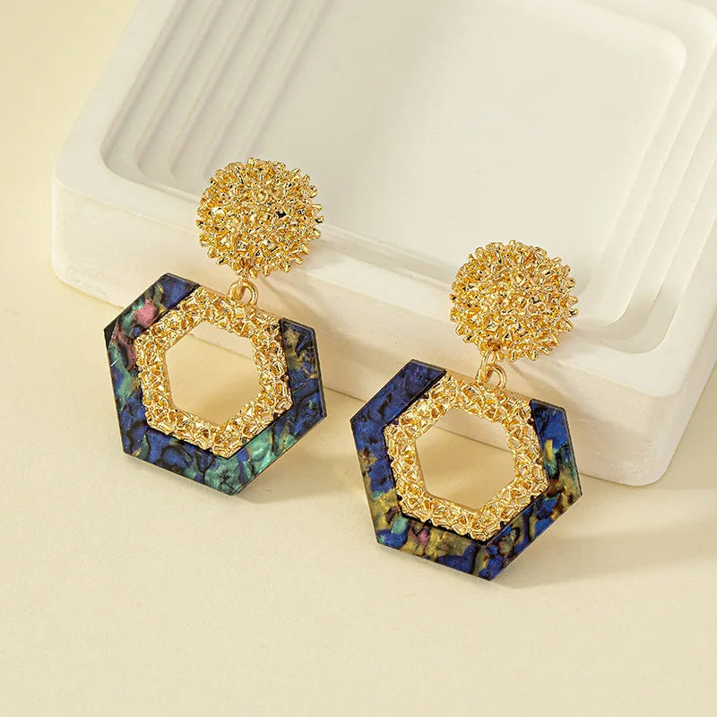 Vintage Palace Style Acetic Acrylic Earrings Fashion Abalone Shell Texture Geometric Round Drop Earrings Jewelry for Women