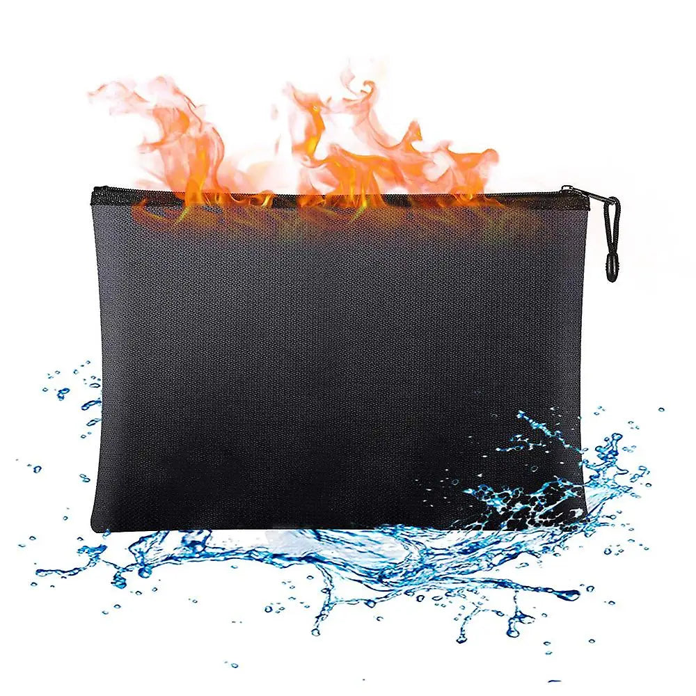 Waterproof Flame-Resistant Fireproof Money Bag Pockets Zippers Document File Pouch Cash Bank Deposit Safe Storage Wallet Pattern
