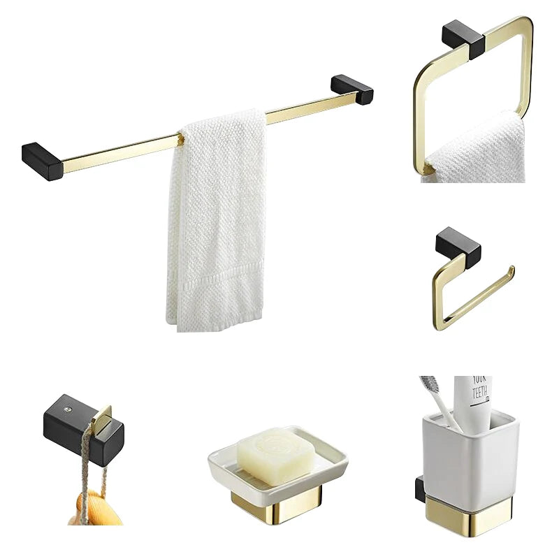 6 Piece Stainless Steel Wall Mounted Bathroom Hardware Set with Heater Towel Rack