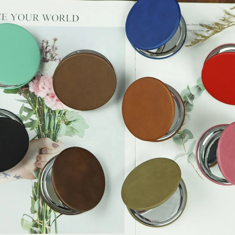 Fashion Small Leatherette Pocket Mirror Pu Leather Make up Mirror