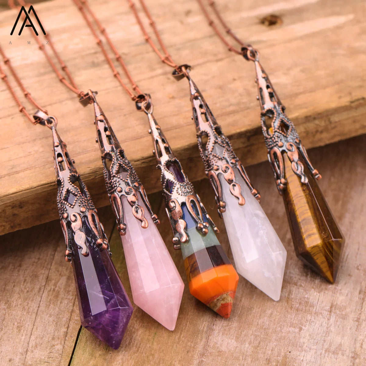 Classic Crystal Pendulum Necklace Natural Gemstone Energy Chakra Pendant Healing Jewelry for Weddings