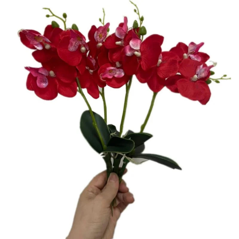 Artificial Orchid Flower Mini Butterfly Orchid with Silk Flower Heads Phalaenopsis Leaves for Wedding Home Garden Without Pot