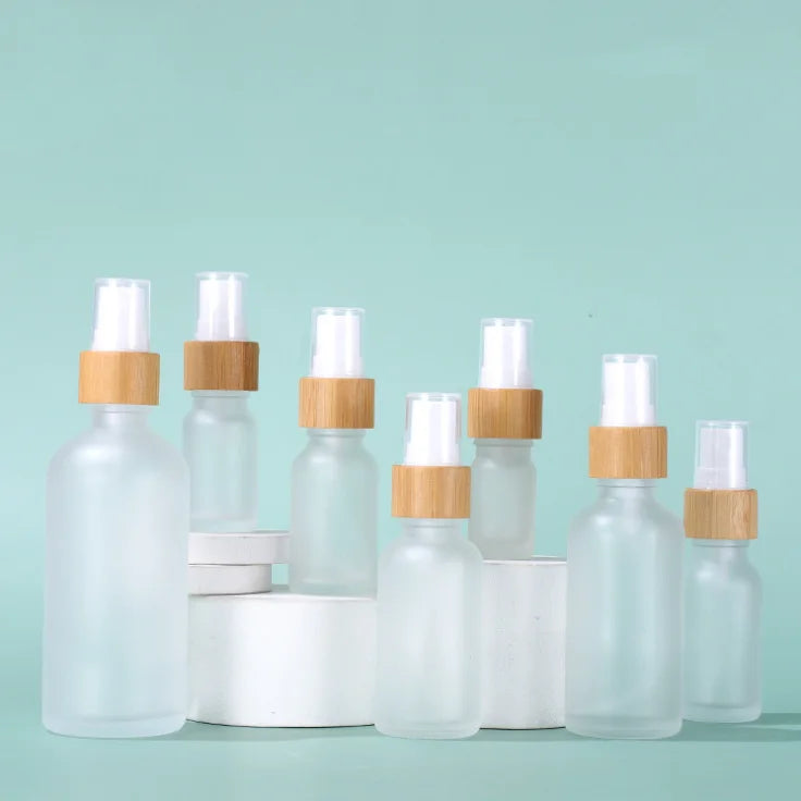 Empty Bamboo Spray Bottle 20ml 30ml 50ml Daily Night Skin Care Frosted Hair Oil Toner Glass Spray Bottle