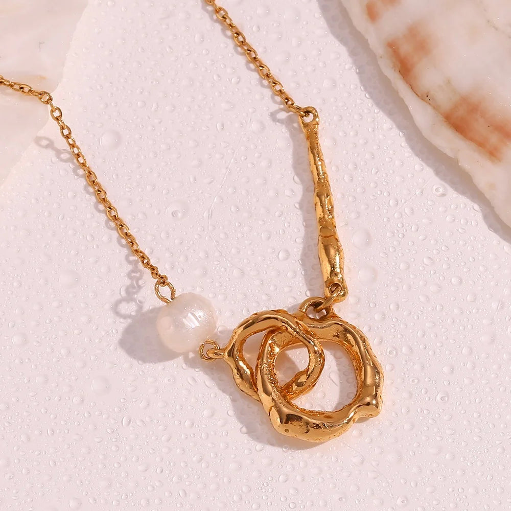 2023 Jewelry Tarnish Free Cross Hoop Pearl Necklace Gold Plated Stainless Steel Couple Jewelry