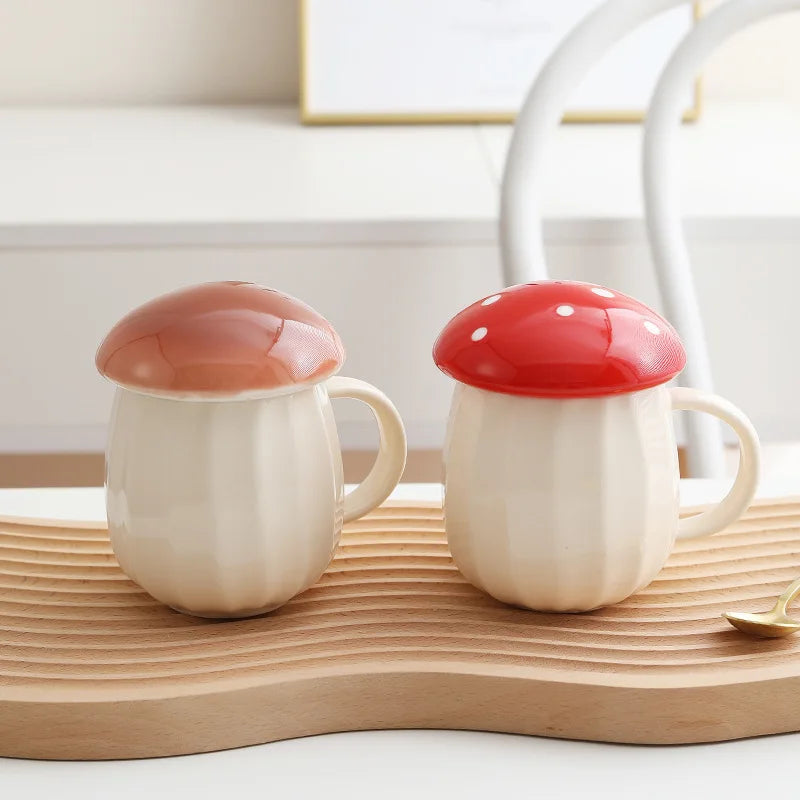 Popular Creative Mushroom Mug Coffee Cup with Lid Drinking Ceramic Cup Cute Water Cup Home Office Use