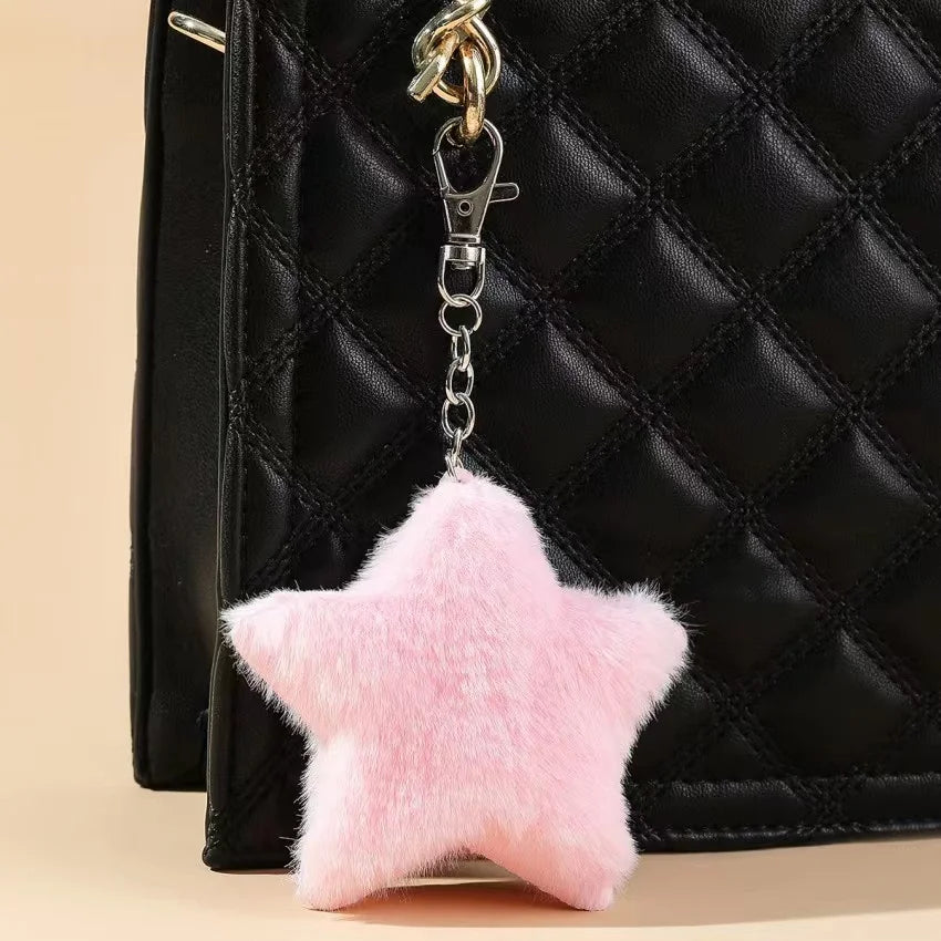 Cute Cartoon Stars Plush Stainless Steel Keychain Ladies Mommy Gift Car Bag Accessories