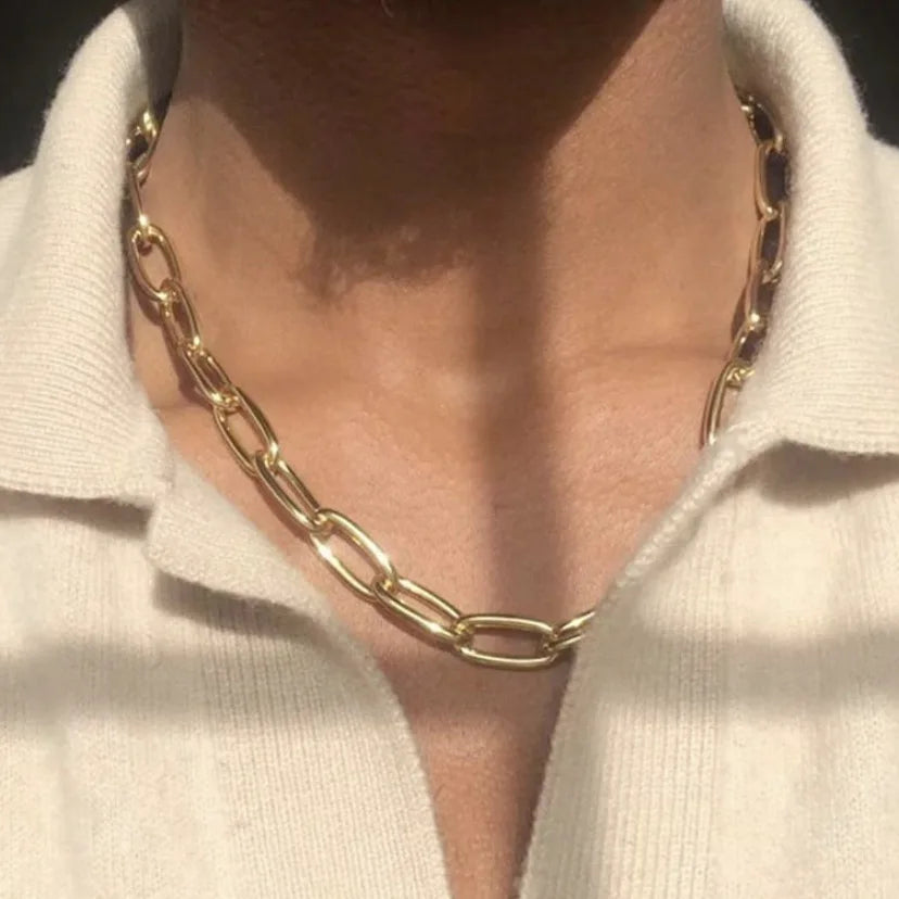 2021 Hot Selling Trendy Jewelry Wholesale 18K Gold Plated Stainless Steel Thick Chunky Oval Chain Link Necklace for Women