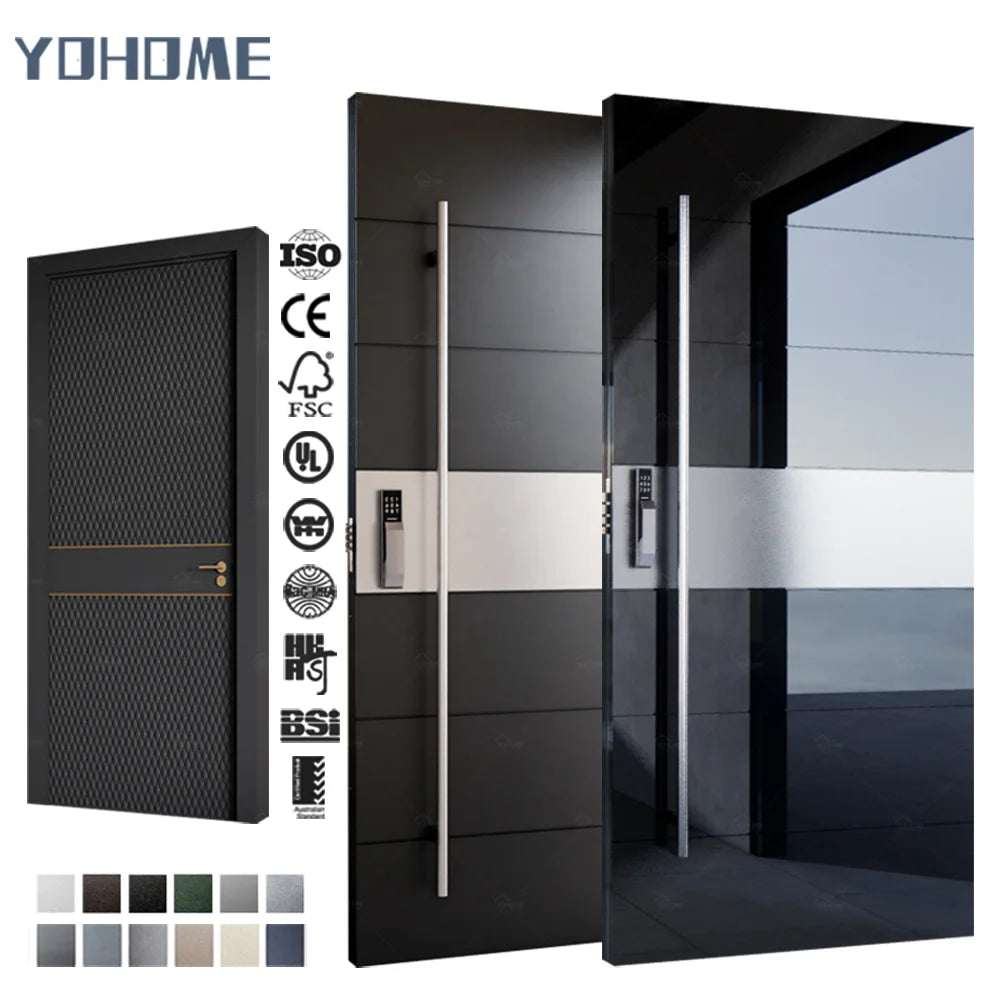 Australia Standard Minimalist Dark Colors Durable Low Maintenance Aluminum Entry Front Doors with Fingerprint Opening System