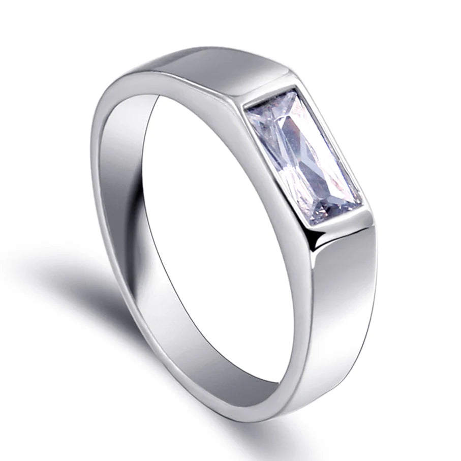 Hot Sale in Malaysia 925 Sterling Simple Design Silver Man Ring with baguette Cubic Zirconia