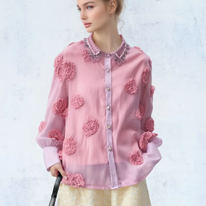 Women's Collar Classic and Fashionable Shirt Design Office Casual Comfortable Versatile Long  Button Valentine's Day Custom